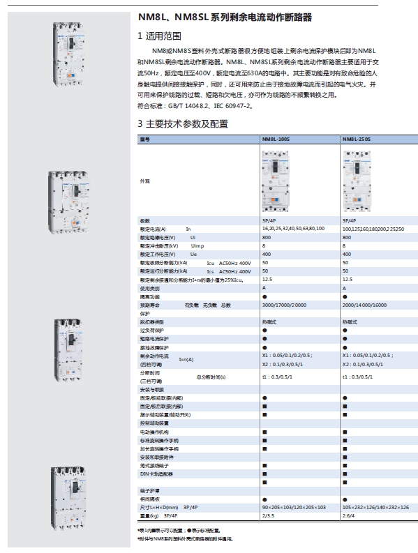 NM8L、NM8SL系列剩余電流動作斷路器選型